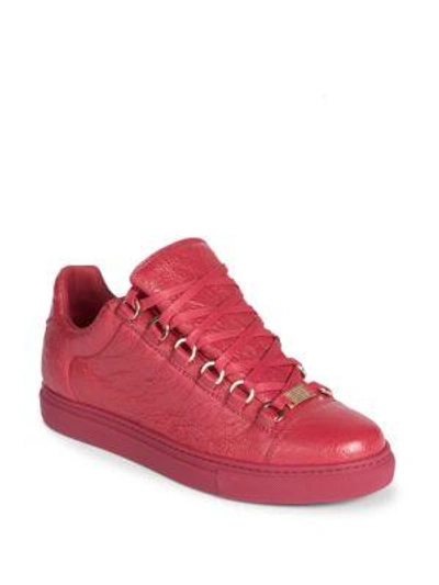 Shop Balenciaga Arena Leather Low-top Sneakers In Bougain Villier