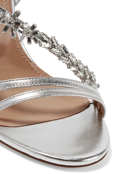 Shop Aquazzura Chateau Crystal-embellished Metallic Leather Sandals In Silver