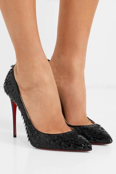 Shop Christian Louboutin Pigalle Follies 100 Fringed Patent-leather Pumps In Black
