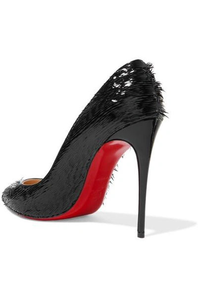 Shop Christian Louboutin Pigalle Follies 100 Fringed Patent-leather Pumps In Black