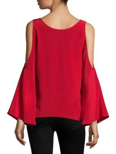 Shop Bailey44 Bonsai Cold-shoulder Bell-sleeve Silk Blouse In Red
