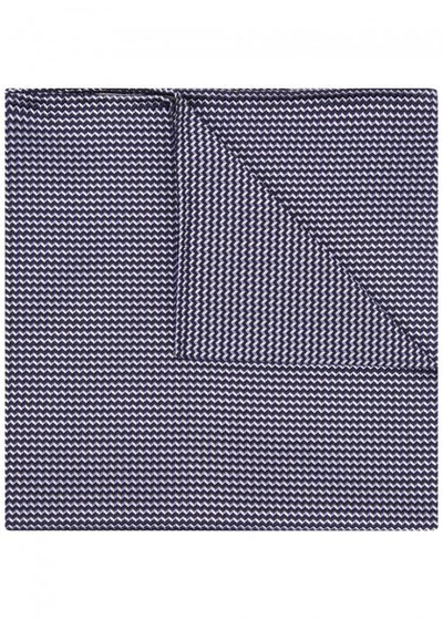 Shop Armani Collezioni Navy Jacquard Silk Pocket Square