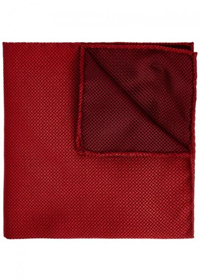 Shop Armani Collezioni Red Jacquard Silk Pocket Square