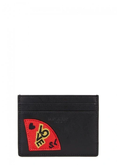 Shop Saint Laurent Black Appliquéd Leather Card Holder
