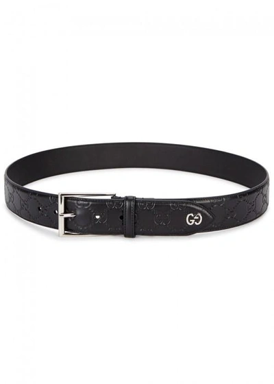 Shop Gucci Black Monogrammed Leather Belt