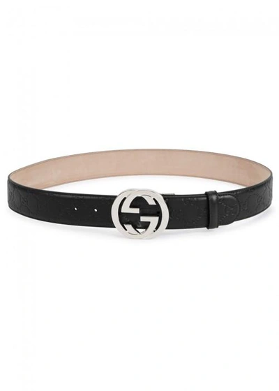 Gucci Black Monogrammed Leather Belt | ModeSens