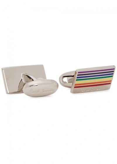 Shop Paul Smith Silver Tone Striped Cufflinks In Multicoloured