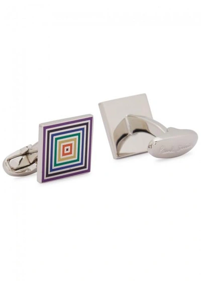 Shop Paul Smith Silver Tone Striped Cufflinks In Multicoloured