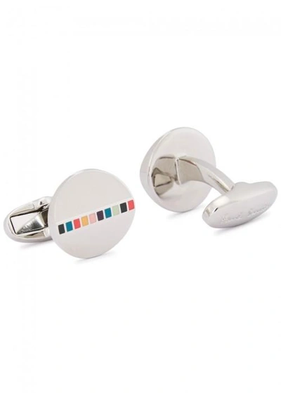 Shop Paul Smith Silver Tone Curved Cufflinks In Multicoloured