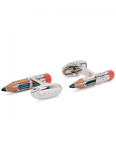 Shop Paul Smith Silver Tone Pencil Cufflinks In Multicoloured