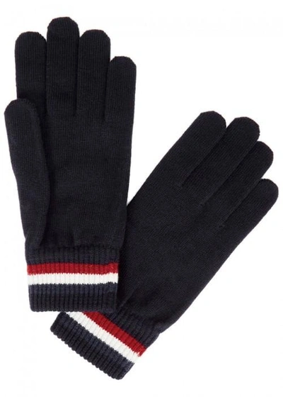 Shop Moncler Navy Striped Wool Gloves