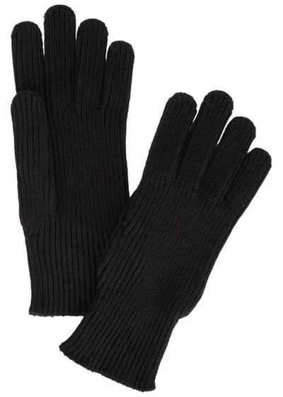 Shop Moncler Black Ribbed Wool Gloves