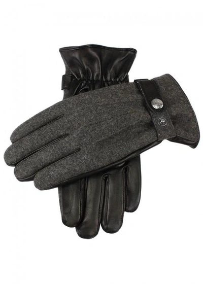 Shop Dents Guildford Flannel And Leather Gloves In Black