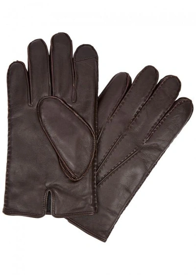Shop Polo Ralph Lauren Dark Brown Leather Gloves