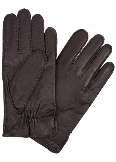 Shop Hugo Boss Kranton Leather Gloves In Brown