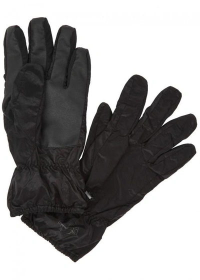 Shop Stone Island Black Faux Leather And Shell Gloves