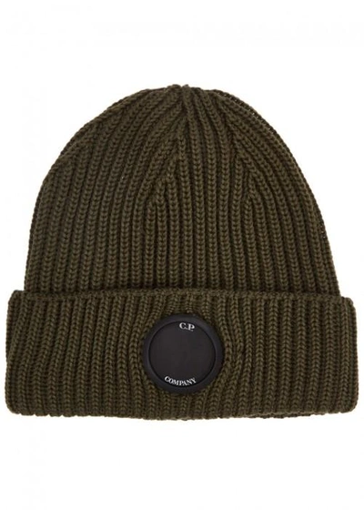 Shop C.p. Company Army Green Wool Beanie In Khaki