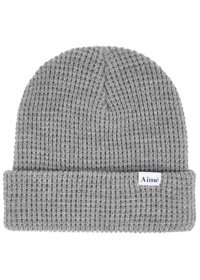 Shop Aimé Leon Dore Grey Waffle-knit Beanie