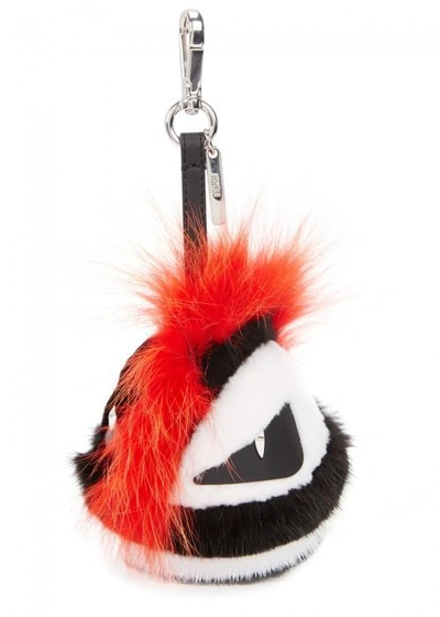 Shop Fendi Striped Fur Bag Bug In Black And Red