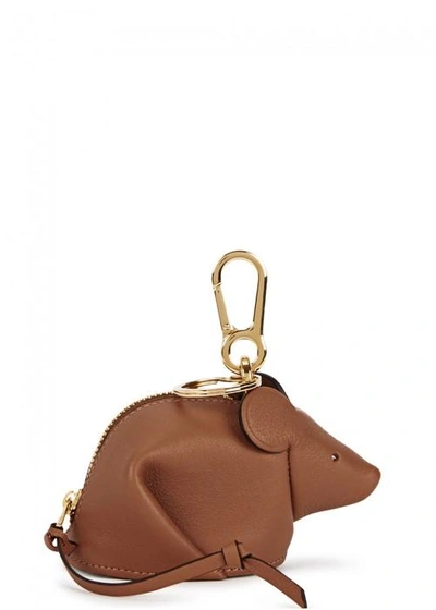 Shop Loewe Mouse Brown Leather Coin Purse In Tan