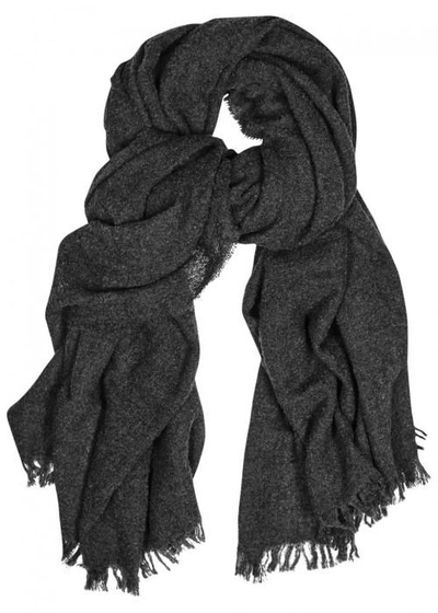 Shop Rick Owens Anthracite Wool Blend Scarf In Grey