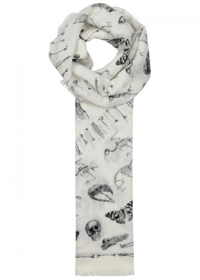 Shop Alexander Mcqueen Bone-print Wool Blend Scarf In White And Black