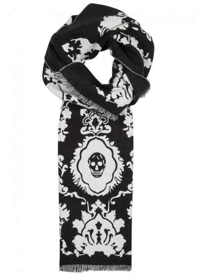 Shop Alexander Mcqueen Black Baroque Skull Wool Scarf