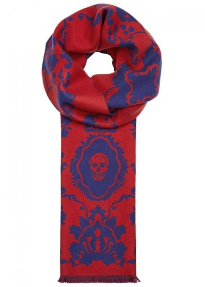 Shop Alexander Mcqueen Red Skull-jacquard Wool Scarf