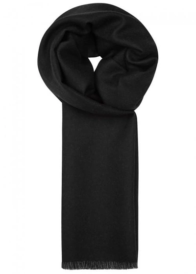 Shop Gucci Gg Reversible Wool Scarf In Black And Grey