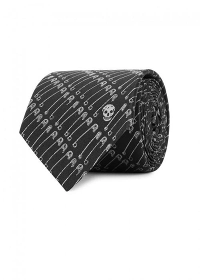 Shop Alexander Mcqueen Saftey Pin Silk Jacquard Tie In Grey