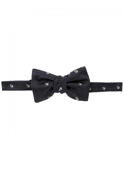 Shop Alexander Mcqueen Checked Silk Jacquard Bow Tie In Navy