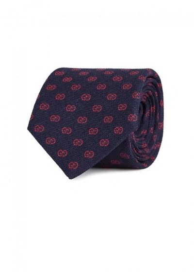 Shop Gucci Gg Navy Silk Blend Tie In Red