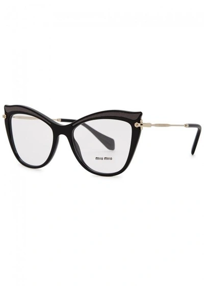 Shop Miu Miu Black Cat-eye Optical Glasses