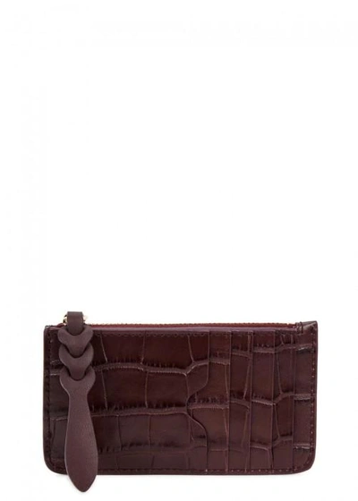 Shop Alexander Mcqueen Plum Crocodile-effect Leather Card Holder In Burgundy