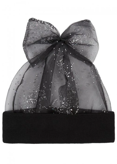Shop Federica Moretti Black Crystal-embellished Tulle Beanie