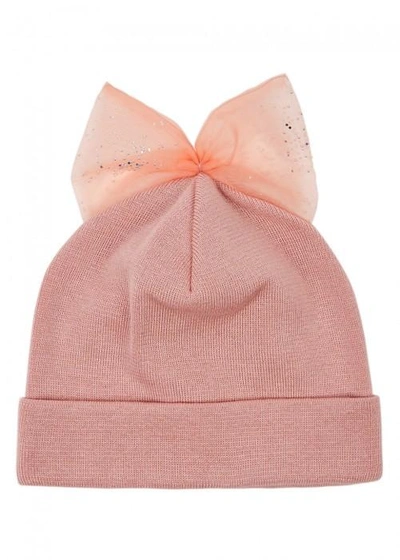 Shop Federica Moretti Pink Bow-embellished Wool Beanie In Light Pink