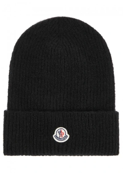 Shop Moncler Black Wool Blend Beanie