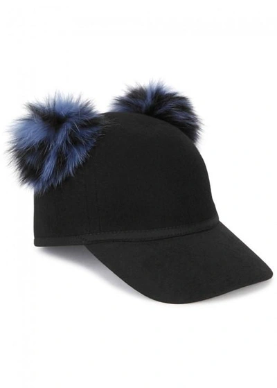 Shop Charlotte Simone Sass Fur-timmed Wool Cap In Blue