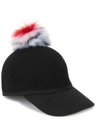 Shop Charlotte Simone Sass Fur-timmed Wool Cap In Black