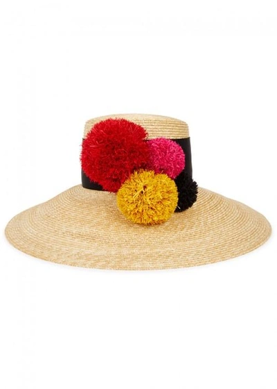 Shop Eugenia Kim Mirasol Pompom Straw Wide-brim Hat In Natural