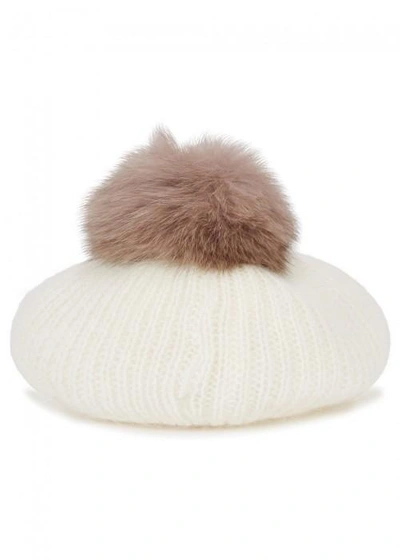 Shop Eugenia Kim Rochelle Fur Pompom Angora Blend Beret In Cream