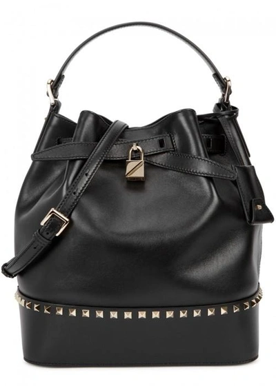 Shop Valentino Lovestud Black Leather Bucket Bag