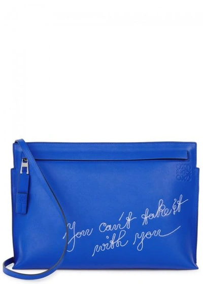 Shop Loewe Can't Take It Embroidered Leather Pouch In Blue