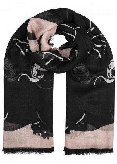 Shop Valentino Panther-print Cashmere Blend Scarf In Rose