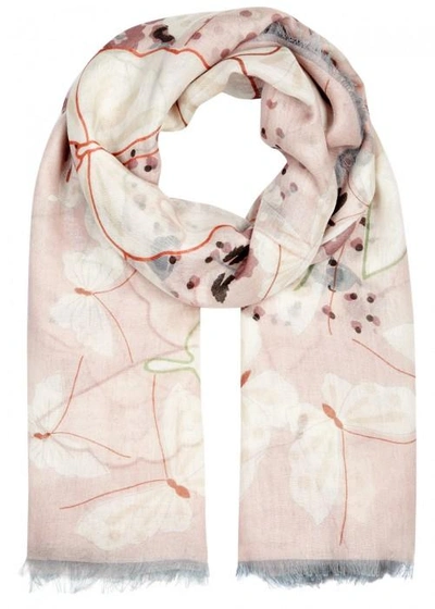 Shop Valentino Butterfly-print Cashmere Blend Scarf In Pink