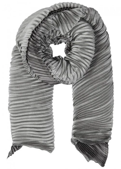 Shop Armani Collezioni Grey Pleated Silk Blend Scarf In Light Grey