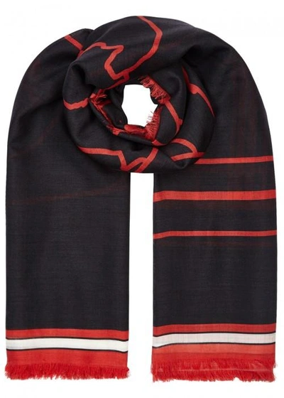 Shop Givenchy Bambi Negative Printed Silk Blend Scarf In Black And Red