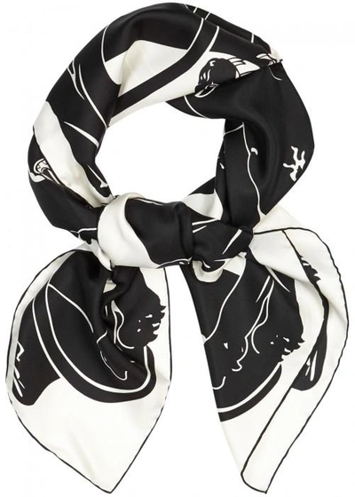 Shop Valentino Panther-prink Silk Scarf In Black And White