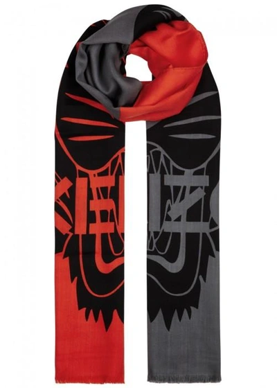 Shop Kenzo Grey Logo-print Modal Blend Scarf