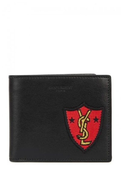Shop Saint Laurent Black Appliquéd Leather Wallet